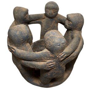 Circle Of Friends Candle Holder 5 People Rustic Finish Blue Highlights 6.5 X 7"